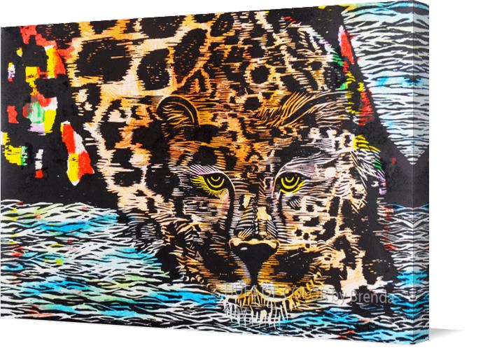 Water-Prowl-Blue--Woodblock-over-Cognate-Print on Canvas by HUES OF COLOR by Brenda Kay