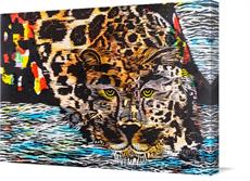 Canvas print of "Water Prowl" Blue, Woodblock over Cognate Print. by the artist HUES OF COLOR by Brenda Kay