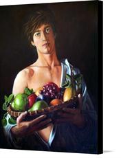 Canvas print of Boy With Basket of Fruit, after Caravaggio by the artist RBMcGrath