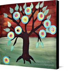 Canvas print of Mexican folk art style Tree of Life Happy tree by the artist I C Colors by Iolanda Constantina Reinsmith