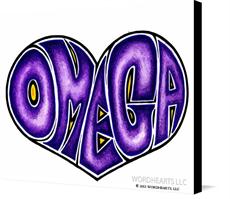 Canvas print of OMEGA WORDHEART by the artist WORDHEARTS LLC