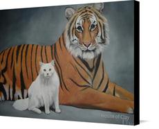 Canvas print of Tiger and Cat by the artist House of Clay