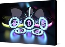 Canvas print of Tron inspired Bitcoins by the artist cybrbeast