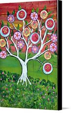 Canvas print of White  Tree of life in bloom Mexican Folk Art by the artist I C Colors by Iolanda Constantina Reinsmith