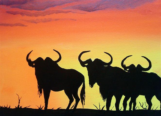 African-Wildebeest-At-Sunset by Dunbar's Fine Art and Design