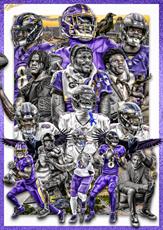 Poster print of Lamar Jackson Career Collage Color Splash by the artist BillBengalsGuy