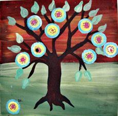 Poster print of Mexican folk art style Tree of Life Happy tree by the artist I C Colors by Iolanda Constantina Reinsmith