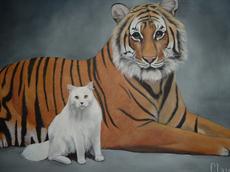 Poster print of Tiger and Cat by the artist House of Clay