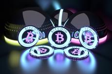 Poster print of Tron inspired Bitcoins by the artist cybrbeast