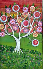 Poster print of White  Tree of life in bloom Mexican Folk Art by the artist I C Colors by Iolanda Constantina Reinsmith
