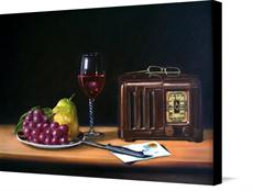 Canvas print of Still Life with Radio, Wine and Fruit by the artist RBMcGrath