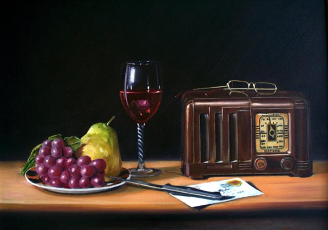 Still-Life-with-Radio--Wine-and-Fruit by RBMcGrath