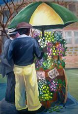 Poster print of Blacl Flower Seller Cart by the artist janiemcgee